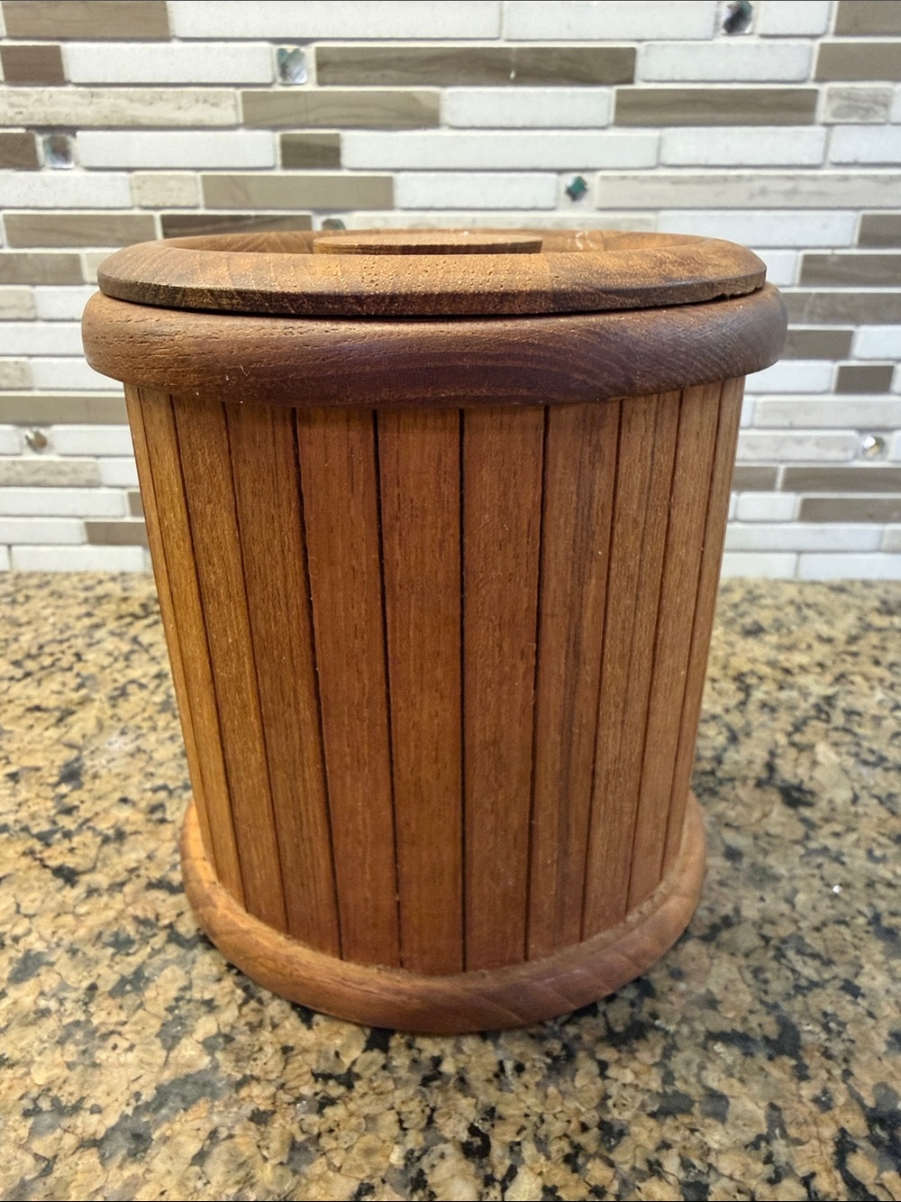 Vintage KALMAR teak wood canister mid century modern kitchen storage - Small